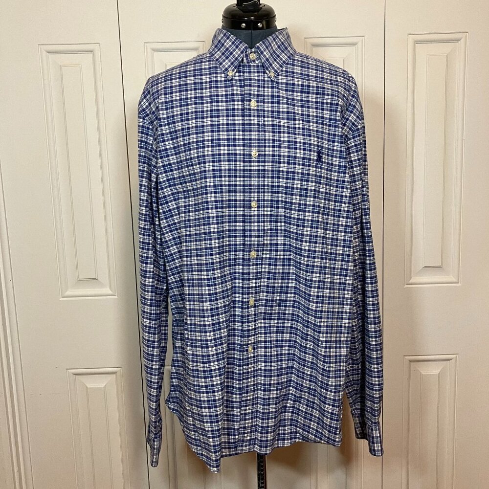 Polo by Ralph Lauren Slim Fit XL Stretch Oxford Blue and White Plaid